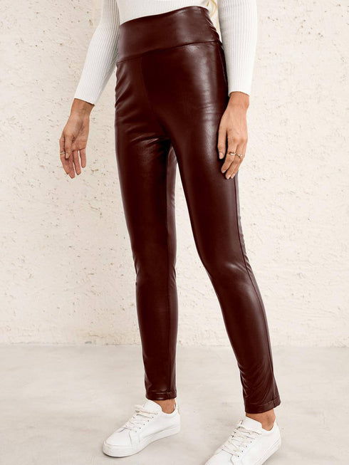 Women's High Waist Stretch Slim Skinny Leather Leggings